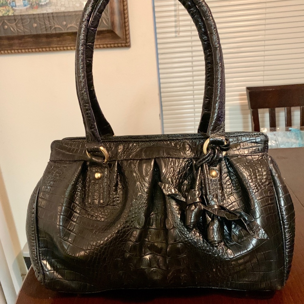 Brahmin Black Croc Leather Satchel